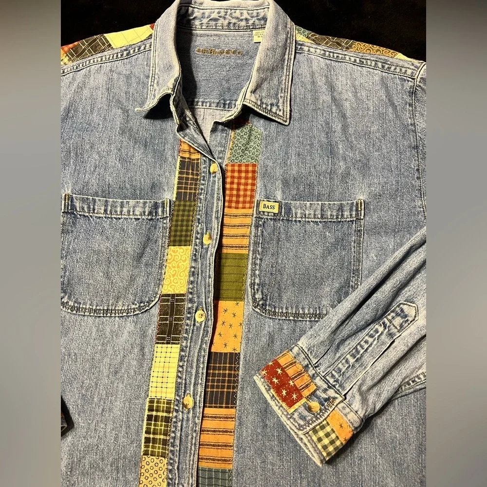 Vtg G.H.Bass Patchwork Denim Shirt/Light Jacket Women’s Large - Picture 3 of 8